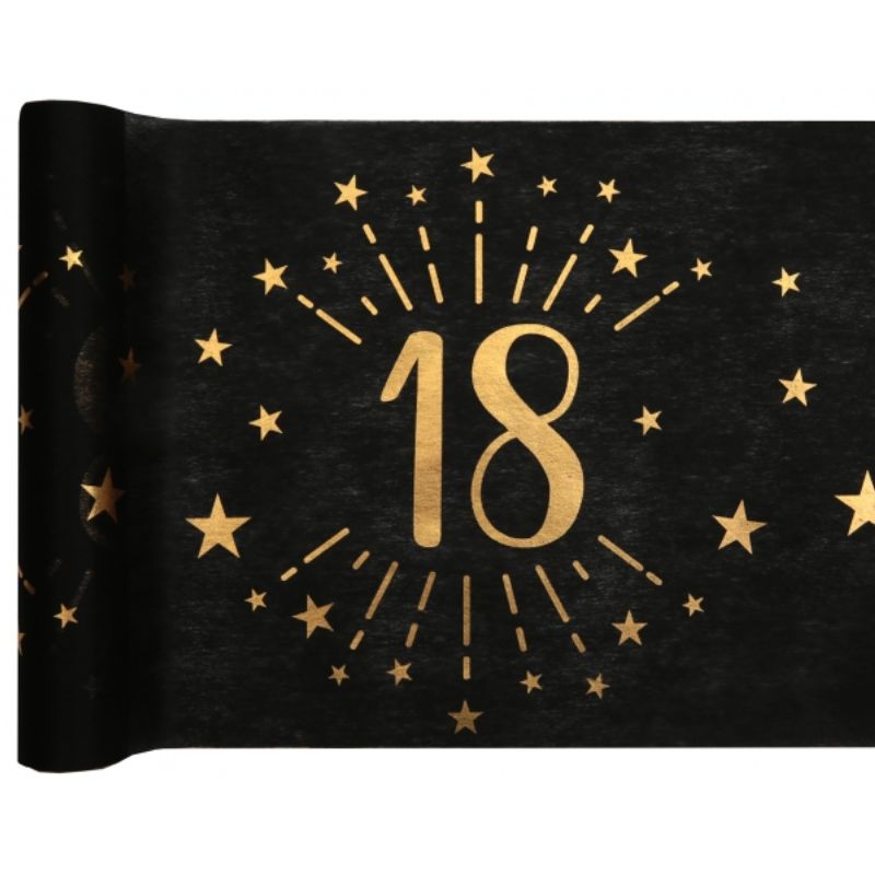 BIEŻNIK imprezowy ozdobny czarny ze złotym nadrukiem na 18 urodziny 30cmx5m