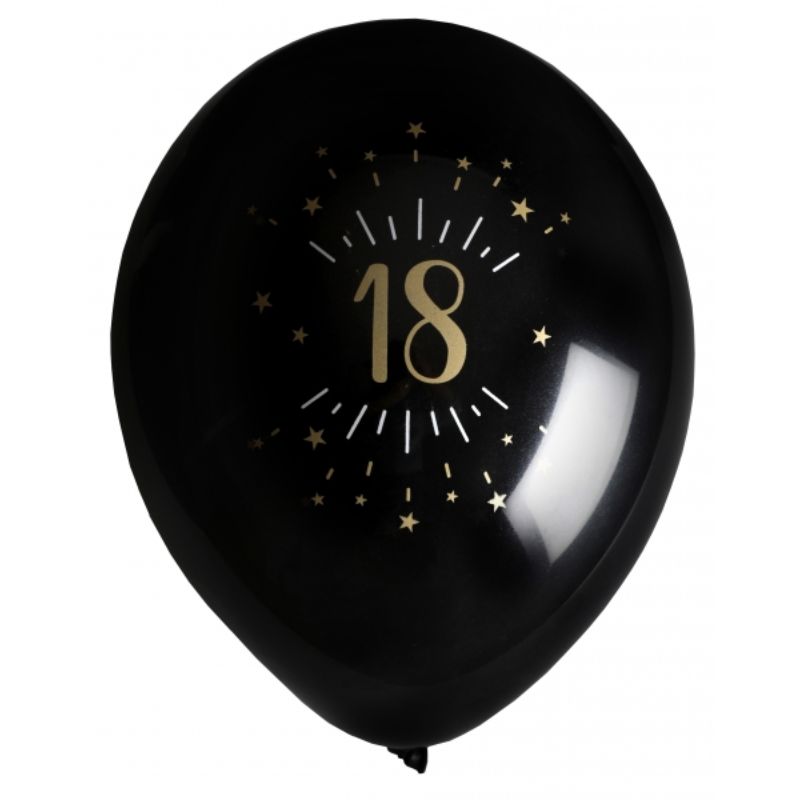 Zdjęcie slidera - BALONY czarne ze złotym zdobieniem na 18 urodziny 8szt