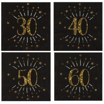 SERWETKI papierowe czarne ze złotym nadrukiem na okrągłe urodziny 10szt