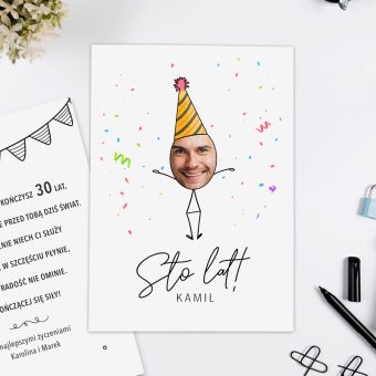 KARTKA urodzinowa ze zdjęciem twarzy zabawny prezent na urodziny