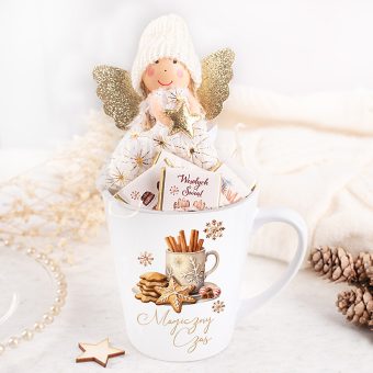 KUBEK małe latte z aniołkiem i czekoladkami na Święta