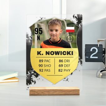 TABLICZKA akrylowa karta zawodnika ze zdjęciem Prezent dla fana piłki nożnej