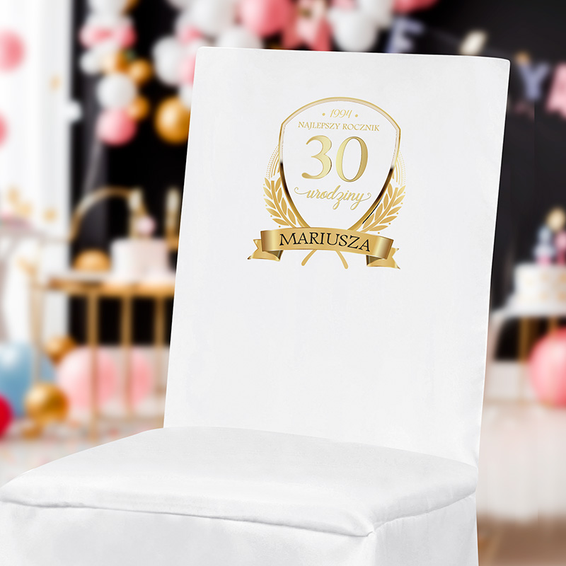 Zdjęcie slidera - POKROWIEC na krzesło z imieniem i liczbą lat Dekoracja urodzinowa