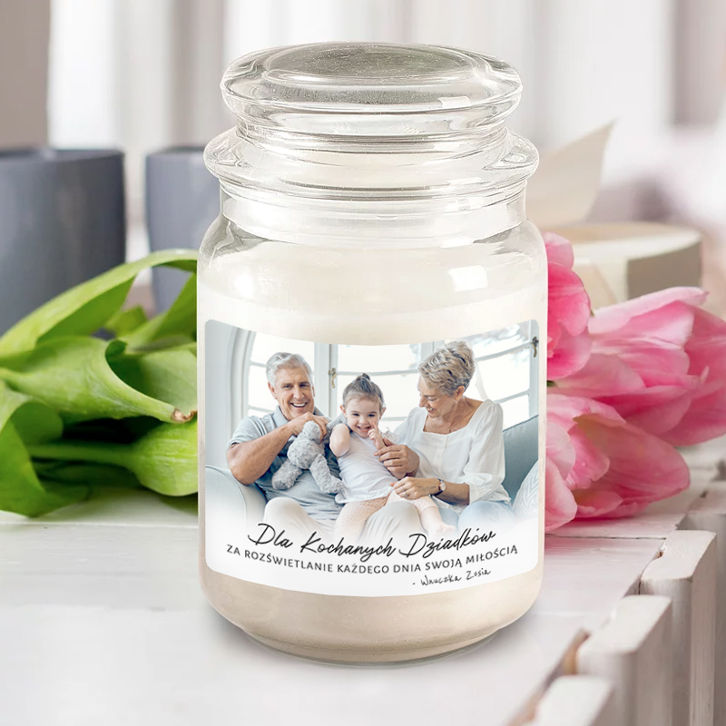 Zdjęcie slidera - ŚWIECA zapachowa ze zdjęciem wspólny prezent dla dziadków