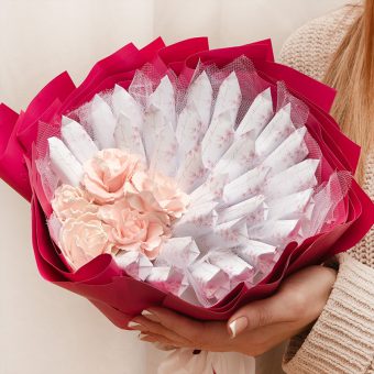 BUKIET Z Krówkami Słodki Prezent Na Komunię Świętą Różowe Magnolie