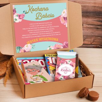 ZESTAW box prezentowy dla Babci krzyżówki i przydatne akcesoria