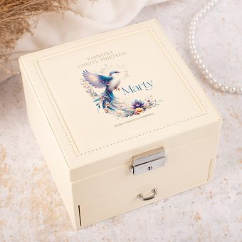 Personalizowany KUFEREK na Biżuterię z Lusterkiem Pamiątka Chrztu