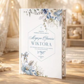 Elegancka KSIĄŻKA z Bajkami Prezent na Pierwszą Komunie Niebiskie Kwiaty