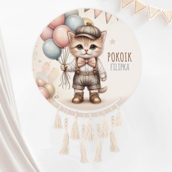 ŁAPACZ Snów z kotkiem personalizowany do pokoju dziecka