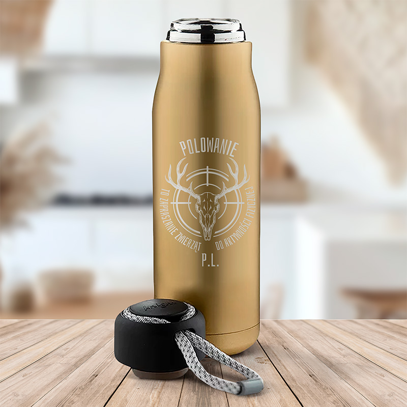 Złoty termos dla myśliwego. Prezent dla fana 1670.