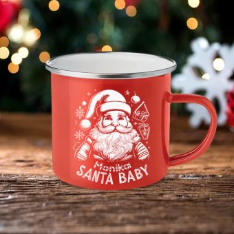 KUBEK Metalowy Czerwony Santa Baby Prezent na Święta