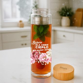 BIDON Szklany z Zaparzaczem Praktyczny Prezent dla Babci