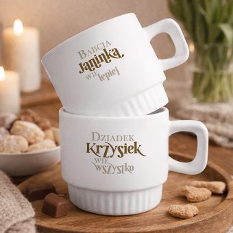 ZESTAW Kubków Ryflowanych Dziadek Wie Wszystko Babcia Wie Lepiej