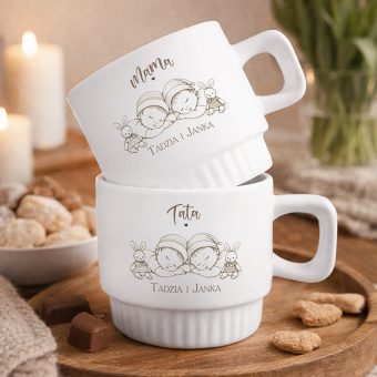 ZESTAW KUBKI Ryflowane Prezent dla Świeżo Upieczonych Rodziców Bliźniaków