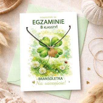 BRANSOLETKA Koniczynka na Szczęście Powodzenia na Egzaminie Ósmoklasisty