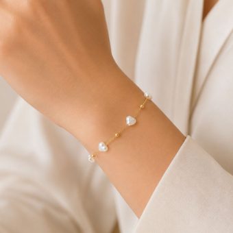 Pozłacana BRANSOLETKA 14K Złotem w Serduszka Prezent dla Niej