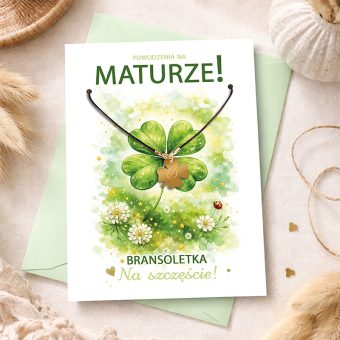 BRANSOLETKA Szczęścia Koniczynka z Grawerem Prezent dla Maturzystki
