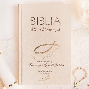 Elegancka BIBLIA na Komunię z Dedykacją Religijny Prezent