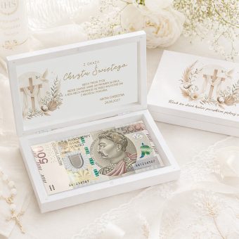 Drewniane PUDEŁKO na Pieniądze na Chrzest Święty