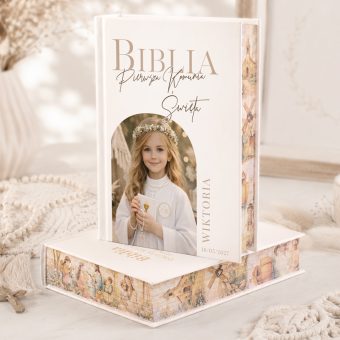 BIBLIA ze Zdjęciem Barwione Brzegi Religijny Prezent na Komunię