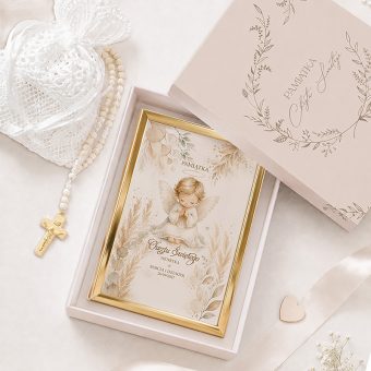 ZESTAW na Chrzest z Różańcem i Personalizowanym Obrazkiem