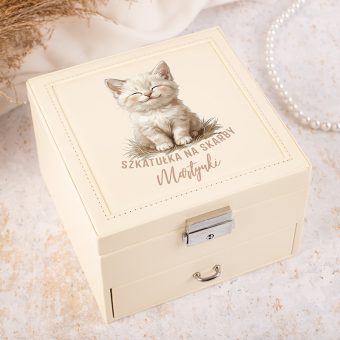 SZKATUŁKA na Biżuterię z Lusterkiem Prezent dla Miłośniczki Kotów