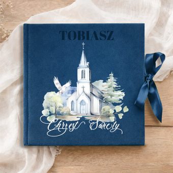 Granatowy ALBUM Welurowy Pamiątka Chrztu Świętego dla Chłopca