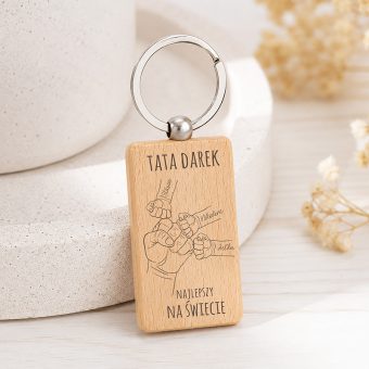 Drewniany BRELOK z Grawerem Ręce Imiona Dzieci Prezent dla Taty