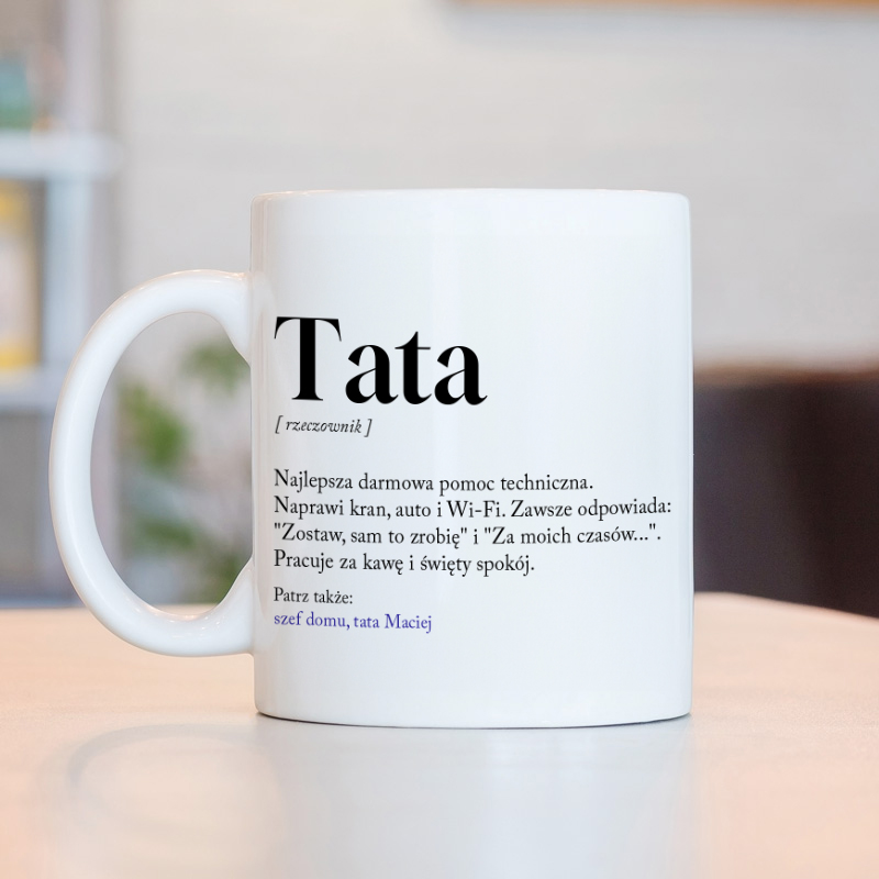Personalizowany kubek z definicją słowa tata.