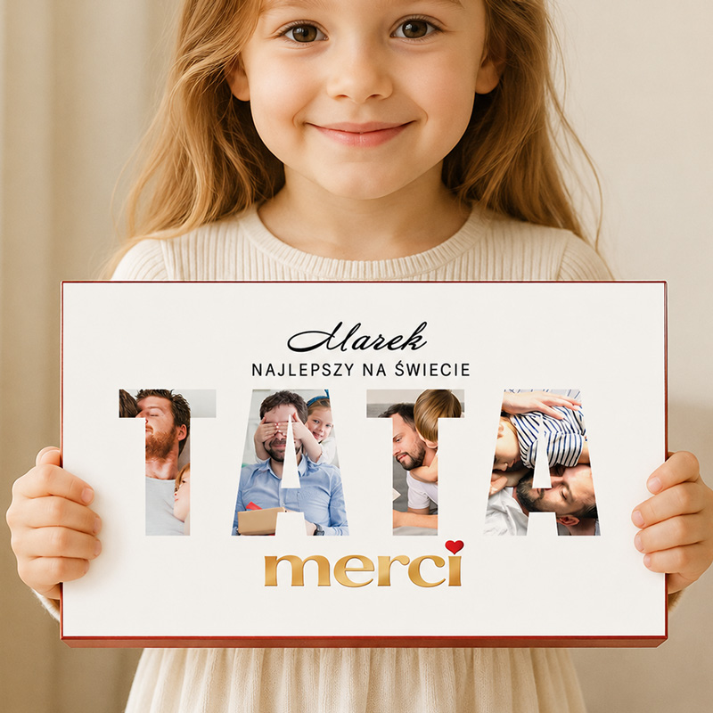 Personalizowana bombonierka Merci dla taty.