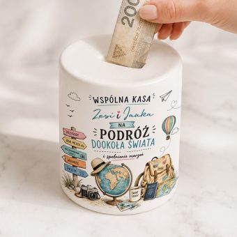 SKARBONKA Ceramiczna Prezent dla Pary na Podróż Dookoła Świata