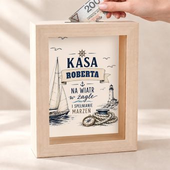 Personalizowana SKARBONKA Drewniana Prezent dla Żeglarza