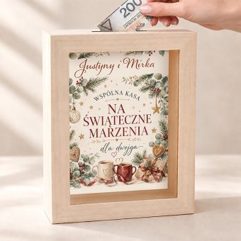 Drewniana SKARBONKA Wspólny Prezent dla Pary na Boże Narodzenie
