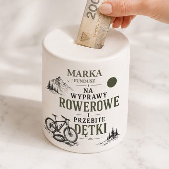 Zabawna SKARBONKA Ceramiczna Prezent dla Rowerzysty